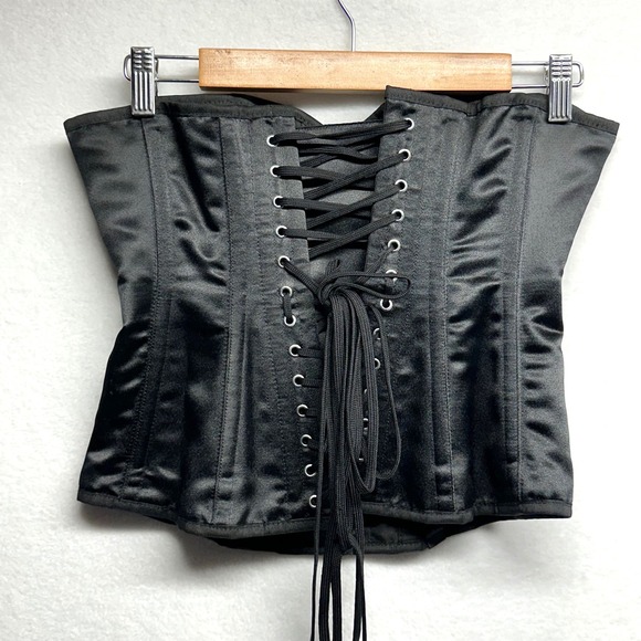 Vollers Tops - Vollers Corset Top Women EU 36 Black Satin Lace Up Steel Boned Made in England